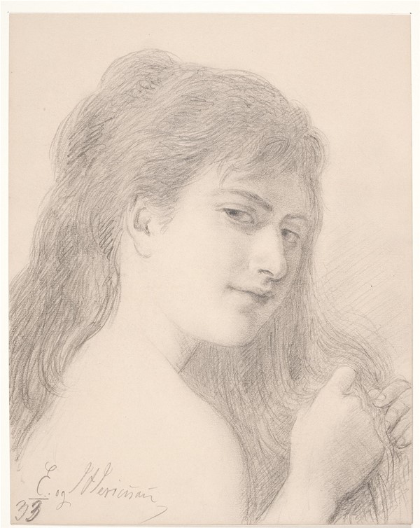 Brystbillede af en kvinde, der fletter sit hår