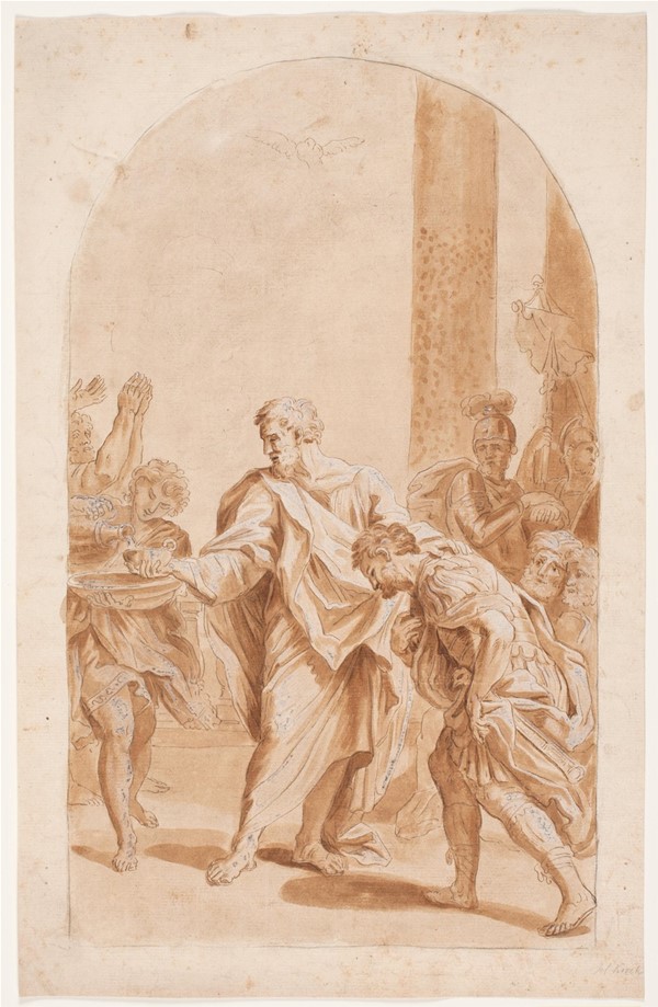 S. Peter døber Centurion Cornelius. (Apostelhist. 10, 47-48).