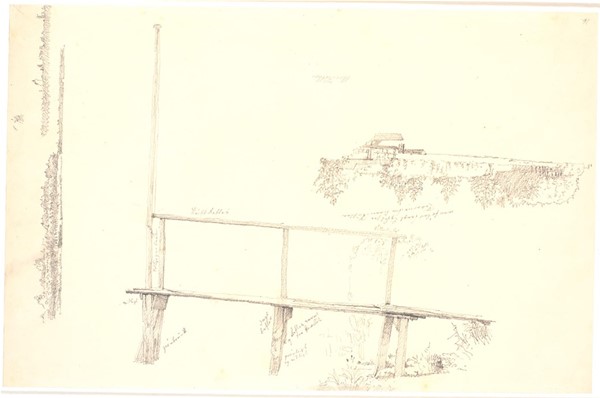 Bådebro og udsnit af søbredden ved Sortedamssøen