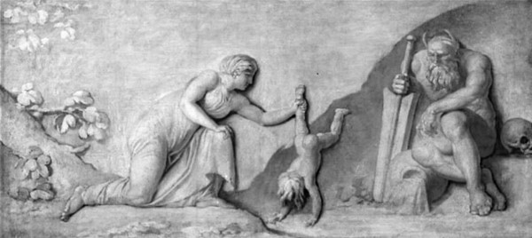 Thetis dypper sin spæde søn Achilleus i floden Styx for at gøre ham usårlig
