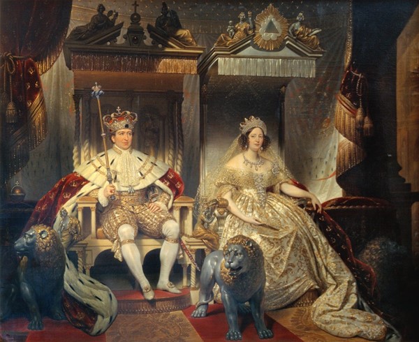 Christian VIII (1786-1848) og Caroline Amalie (1796-1881) i salvingsdragt