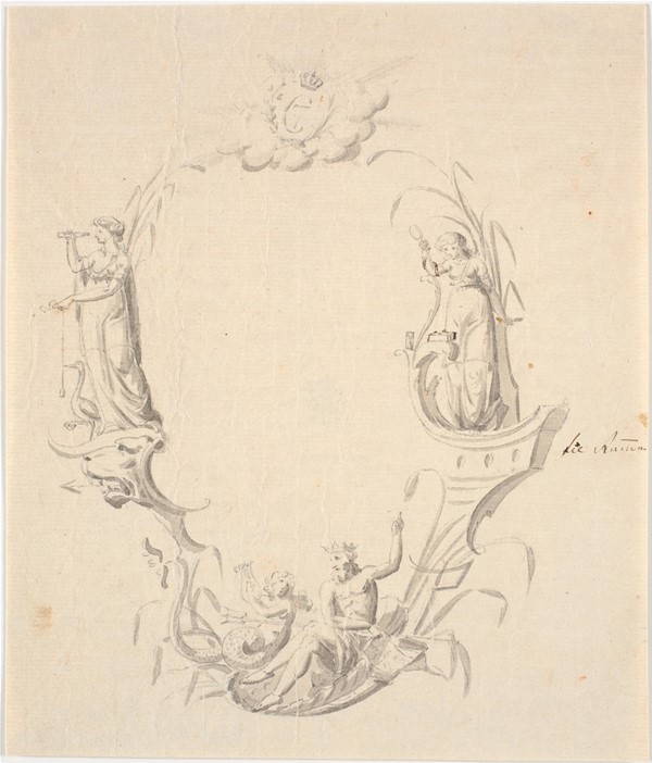 Udkast til titelvignet til et søkort (med teksten: Pass Kaart over Kattegattet, udg. af Søkortarkivet 1799)